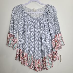 Style & Co Garden Girl‎ Floral Paisley 3/4 Bell Sleeve Blouse Top S